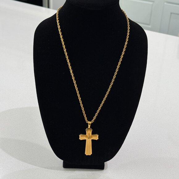 Men's Gold Tone Stainless Steel Cross - Picture 10 of 10